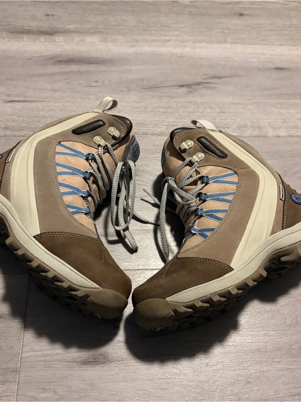 Timberland Brown and Tan snow Boots with Blue Accents